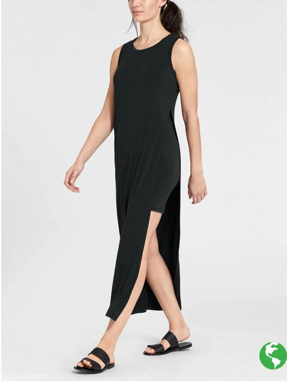 Athleta Gaia Black Stretch Knit Layered Maxi Dress Travel Size Small